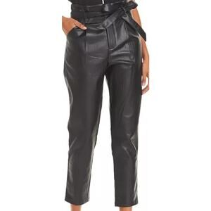 Paper Bag Waist Pants Faux Leather Black Women’s M Belted NWT Lucy Paris